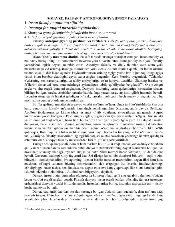 Falsafiy Antropologiya (Inson Falsafasi)