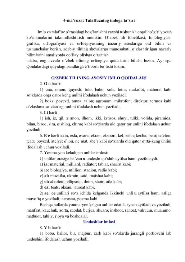 4-ma’ruza: Talaffuzning imloga ta’siri
