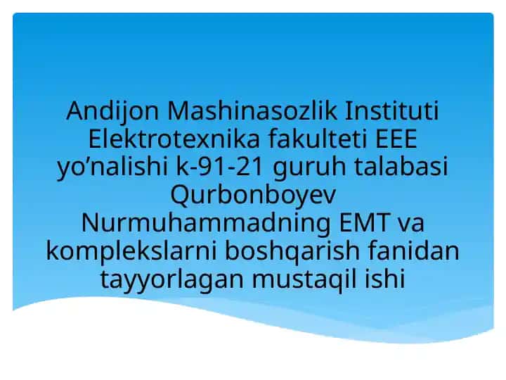 "Chastota o’zgartkich - asinxron motor" tizimida tezlik bo’yicha teskari bog’lanish