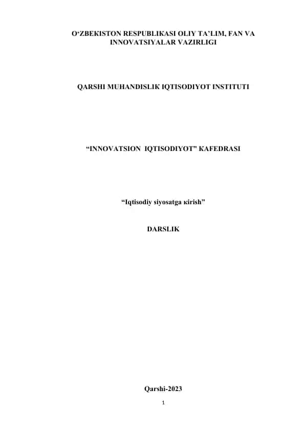 "Iqtisodiy siyosatga kirish" darslik