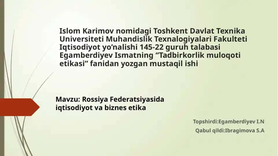 **Tadbirkorlik muloqot etikasi**