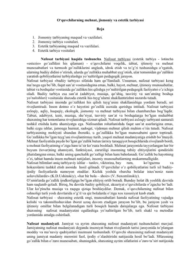 Nafosat tarbiyasi haqida tushuncha