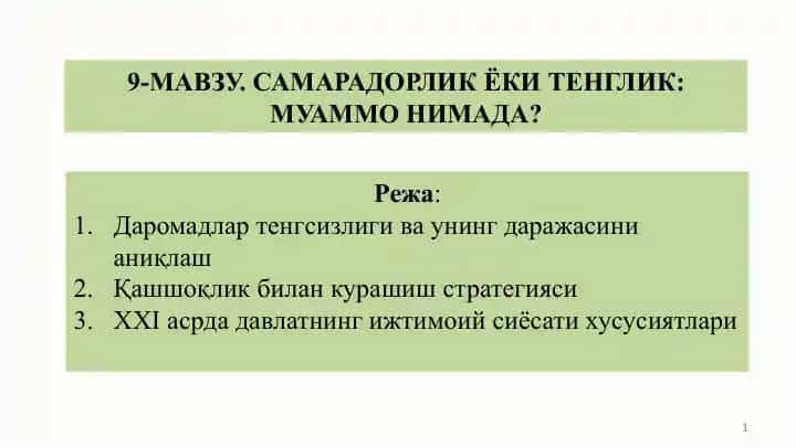 Samaradorlik yoki tenglik: muammo nimada?