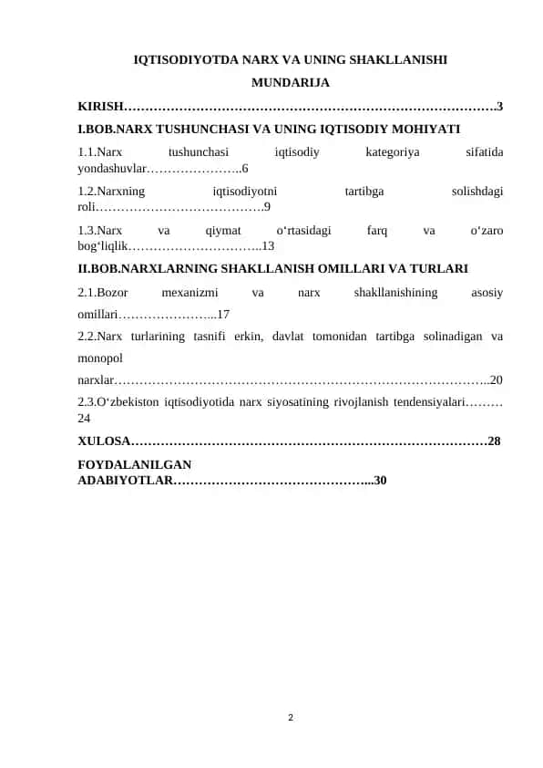 IQTISODIYOTDA NARX VA UNING SHAKLLANISHI