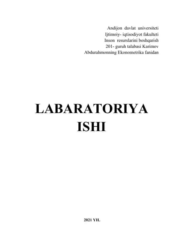 Labaratoriya ishi "Ko`p omilli korrelyatsiya va regressiya koeffitsenti"