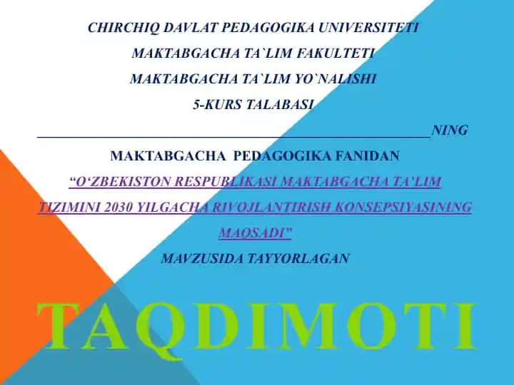 O'zbekiston Respublikasi Maktabgacha Ta'lim Tizimini 2030 yilgacha rivojlantirish koncepsiyasi