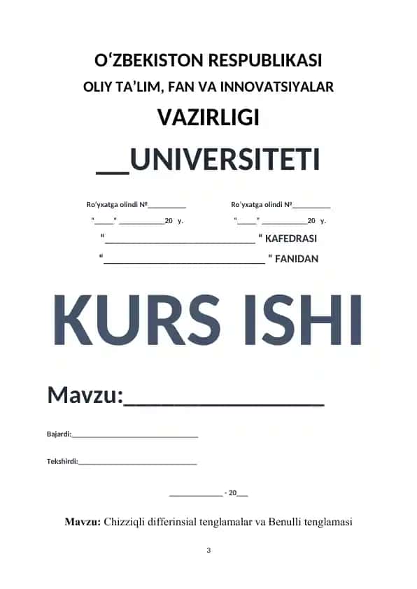 Chiziqli differensial tenglamalar va Benulli tenglamasi