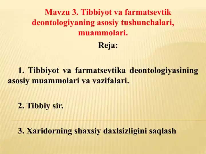 Tibbiyot va farmatsevtika deontologiyasi