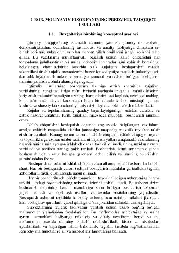 BOB. MOLIYAVIY HISOB FANINING PREDMETI, TADQIQOT