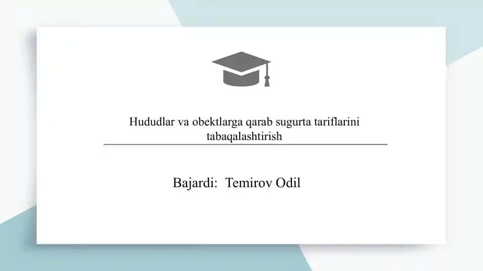Hududlar va obektlarga qarab sugurta tariflarini tabaqalashtirish SLAYD