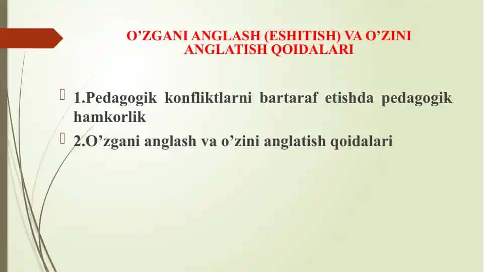 O’zgani anglash va o’zini anglatish qoidalari