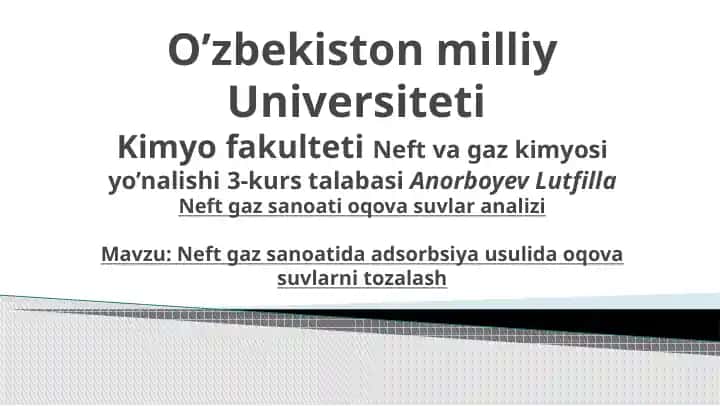Neft gaz sanoati oqova suvlar analizi