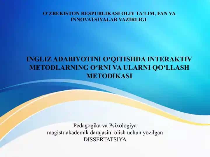 INGLIZ ADABIYOTINI OʻQITISHDA INTERAKTIV METODLARNING OʻRNI VA ULARNI QOʻLLASH METODIKASI