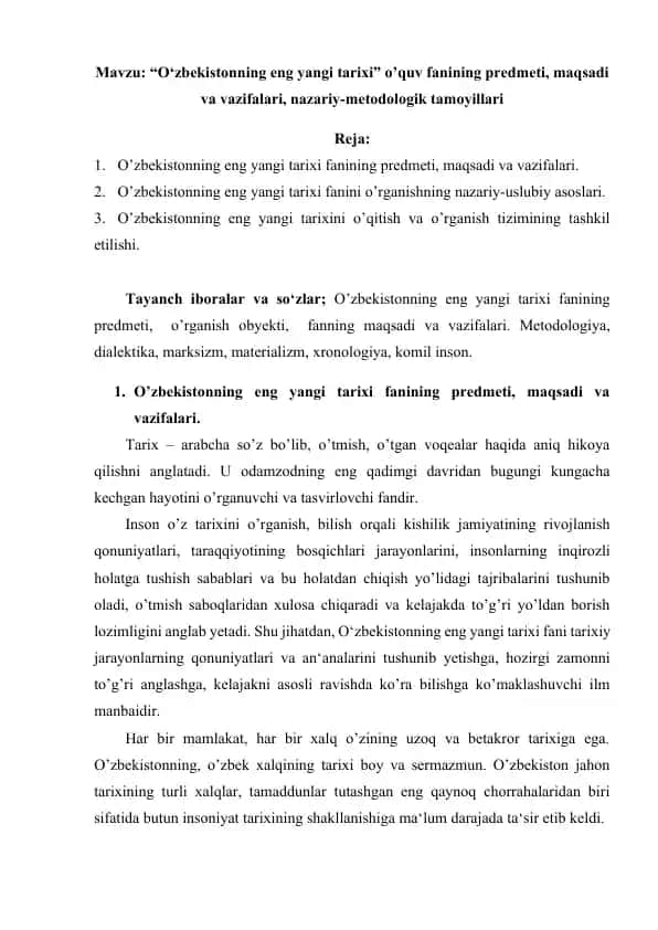 O‘zbekistonning eng yangi tarixi
