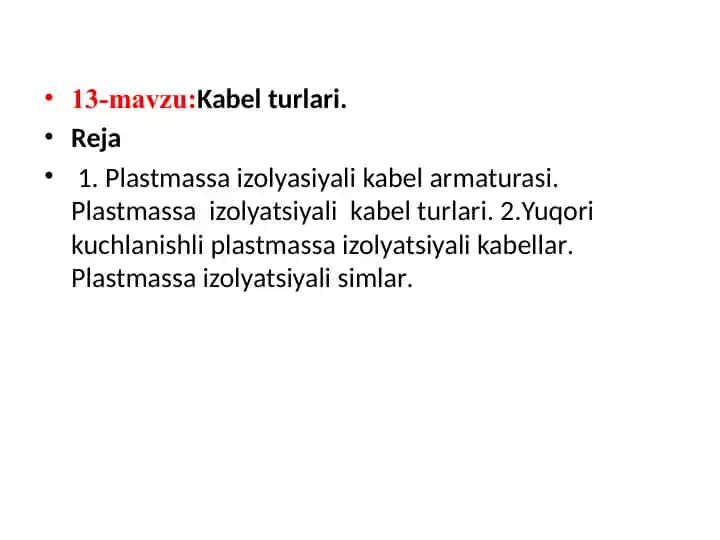 13-mavzu: Kabel turlari