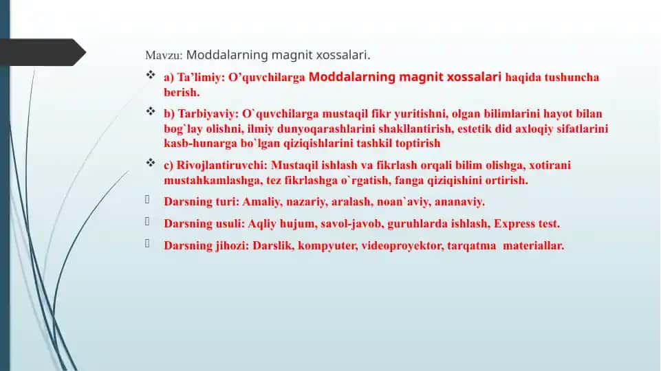 Moddalarning magnit xossalari