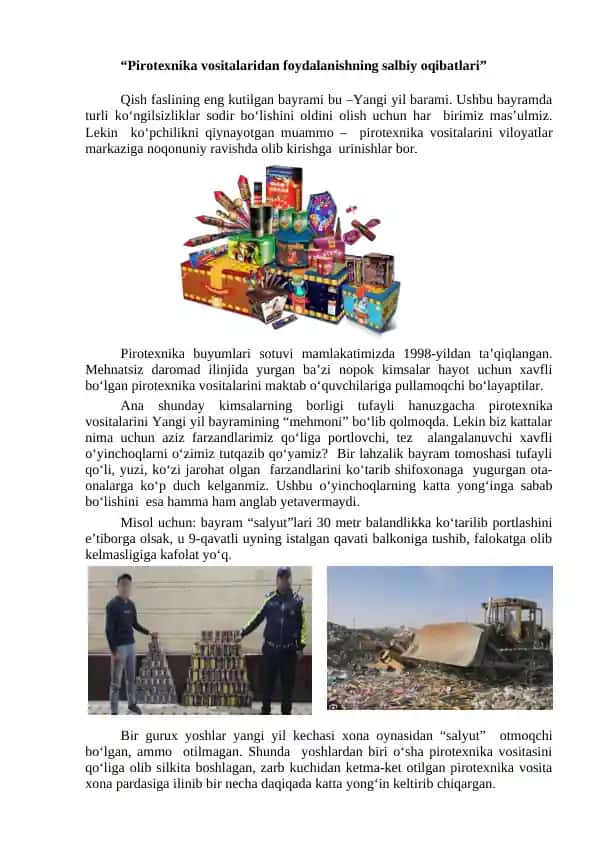 Pirotexnika vositalaridan foydalanishning salbiy oqibatlari