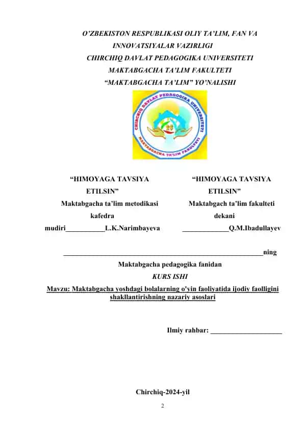 Maktabgacha yoshdagi bolalarning o'yin faoliyatida ijodiy faolligini shakllantirishning nazariy asoslari