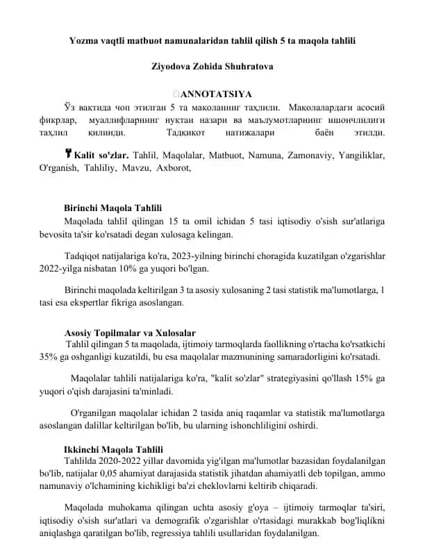 Maqolalar Tahlili (5 ta Maqola)