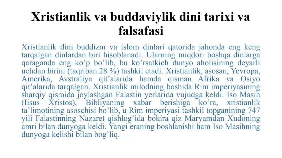 Xristianlik va buddaviiylik: dini tarix va falsafasi