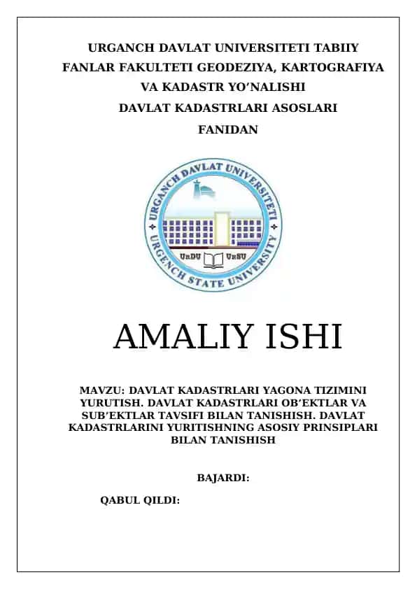 Davlat Kadastrlari Yagona Tizimini Yurutish