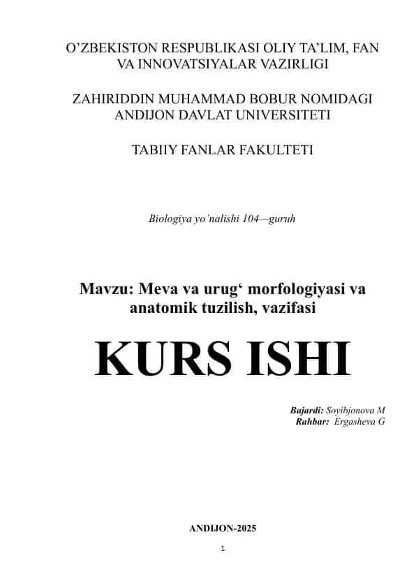 Meva va urug‘ morfologiyasi va anatomik tuzilishi