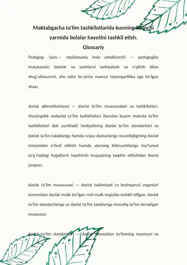 Bolalar hayoti tashkil etish