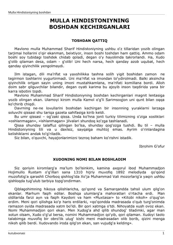 Mulla Hindistoniyning boshdan kechirganlari