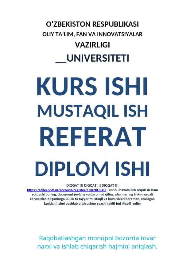 Raqobatlashgan monopol bozorda tovar narxi va ishlab chiqarish hajmini aniqlash