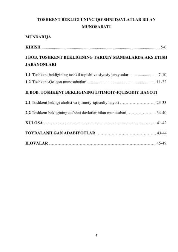 Toshkent Bekligi Uning Qo‘shni Davlatlar Bilan Munosabati