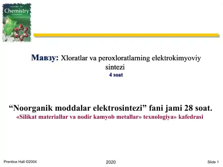 Xloratlar va peroxloratlarning elektrokimyoviy sintezi