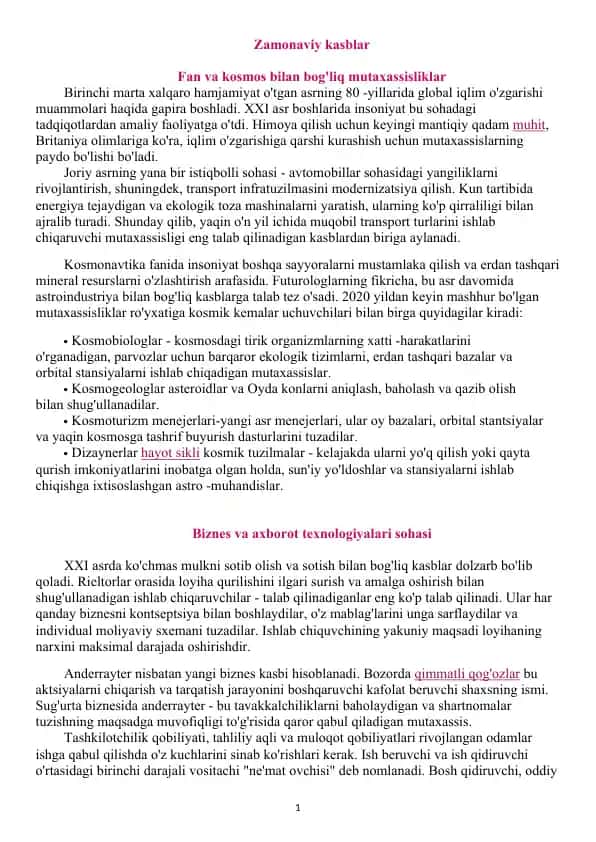 Zamonaviy kasblar