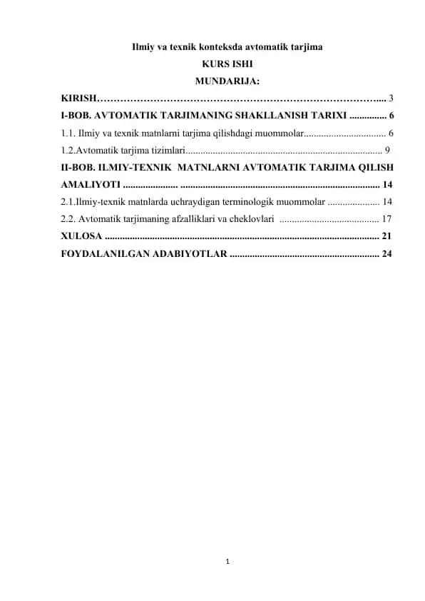 Ilmiy va texnik konteksda avtomatik tarjima
