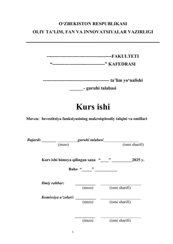 Investitsiya funksiyasining makroiqtisodiy talqini va omillari