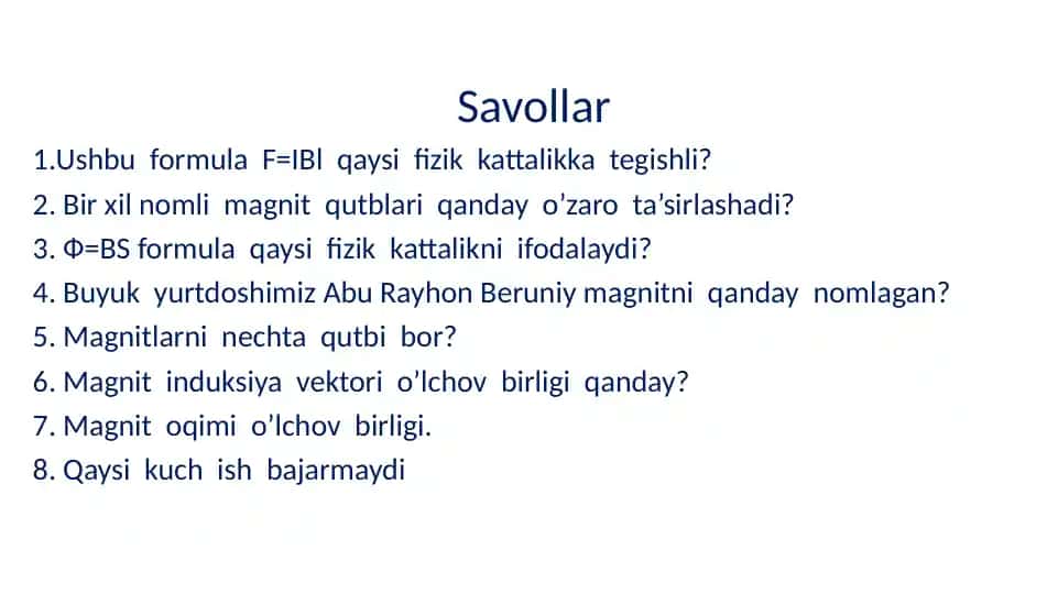Magnitlar haqida savollar