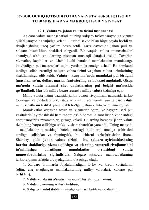 BOB. OCHIQ IQTISODIYOTDA VALYUTA KURSI, IQTISODIY TEBRANISHLAR VA MAKROIQTISODIY SIYOSAT