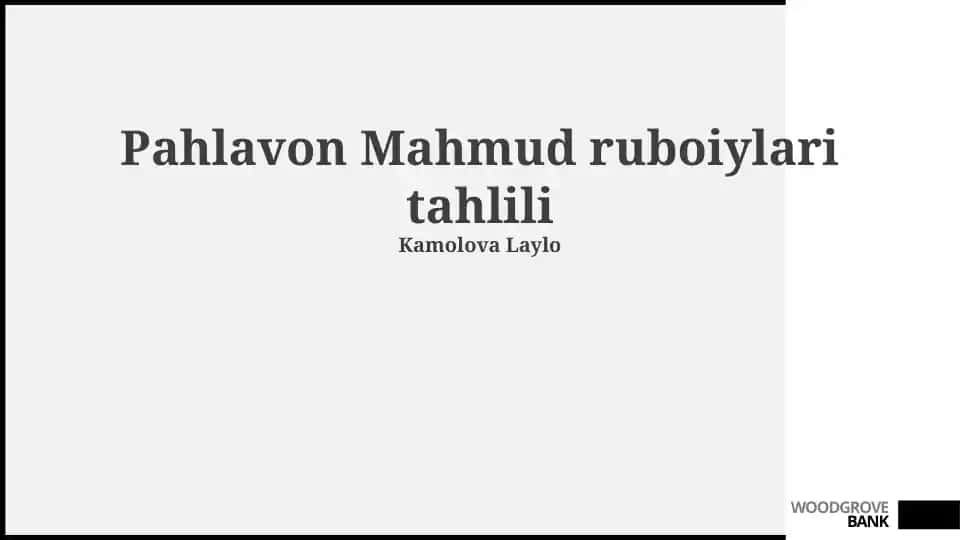 Pahlavon Mahmud ruboiylari tahlili