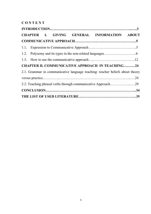 Communicative Approach in Foreign Language Teaching Course Paper