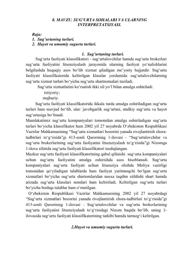 Sug‘urta xizmatlari