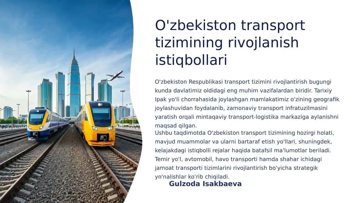 O'zbekiston transport tizimining rivojlanish istiqbollari