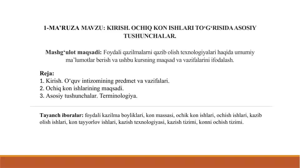 Ochiq kon ishlari to‘g‘risida ma’lumotlar