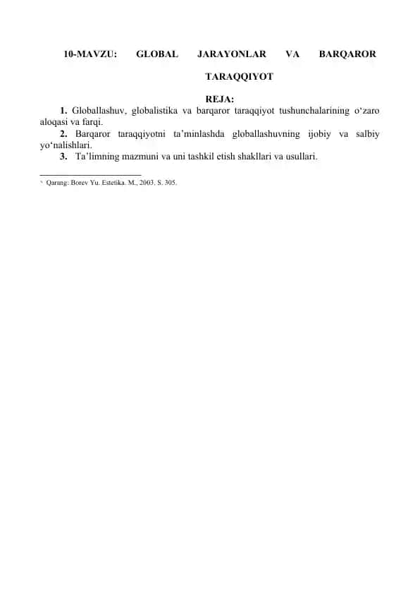 Globallashuv va Barqaror Taraqqiyot