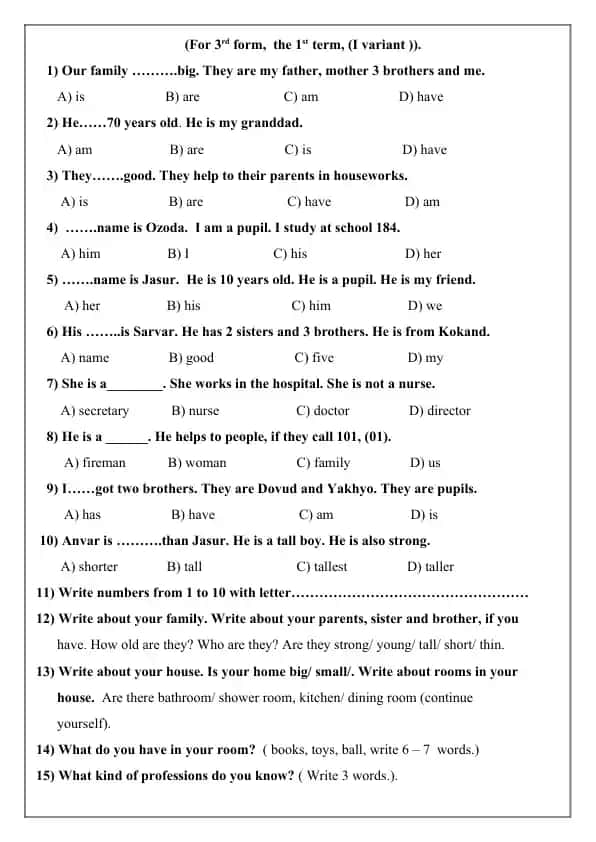 Tushunchangizni sinab ko'ring: o'quv materiallari (grammar)