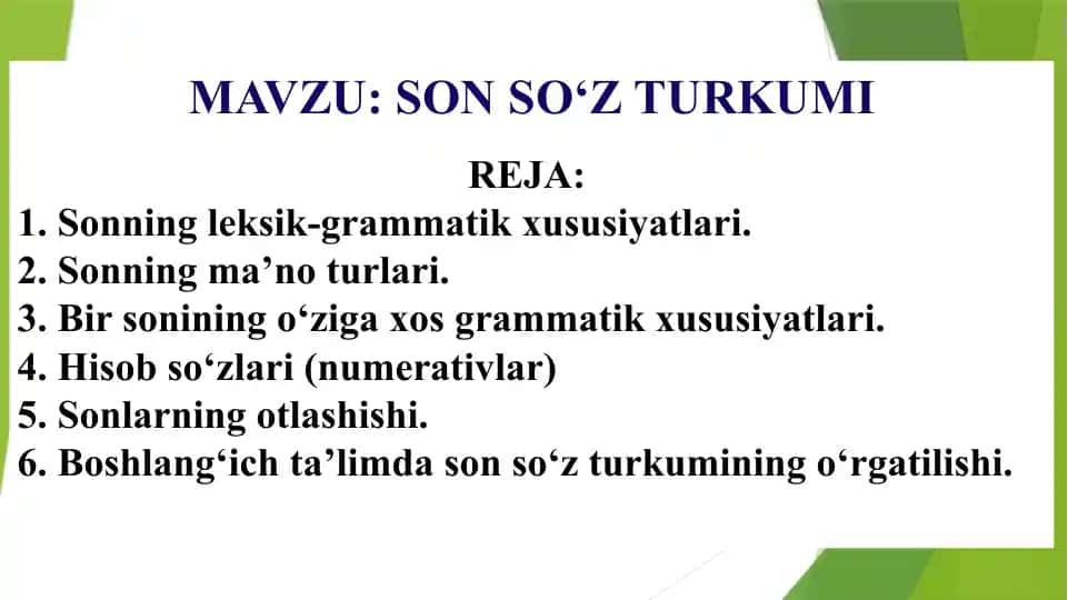 Son so‘z turkumi bo‘yicha taqdimot