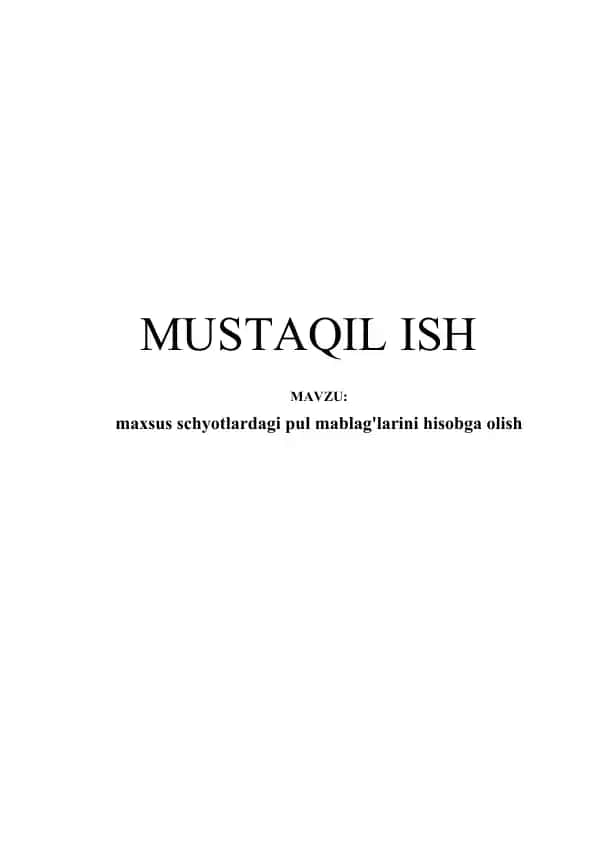 Pul Mablag'larini Hisobga Olish