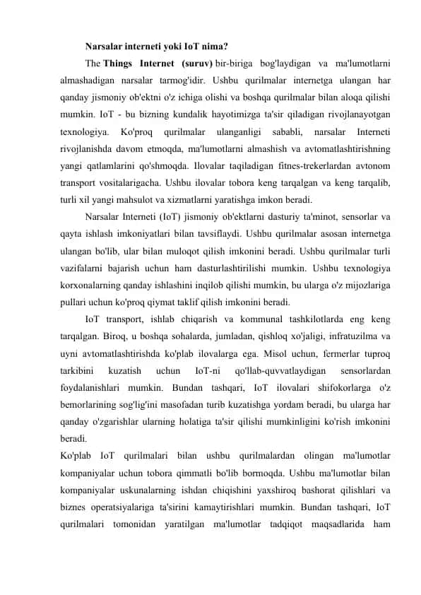 Narsalar Interneti (IoT)
