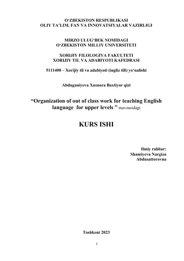 Organization of out of class work for teaching English language for upper levels