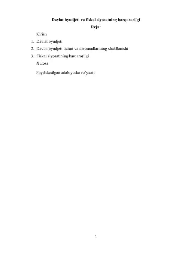 Davlat byudjeti va fiskal siyosatning barqarorligi