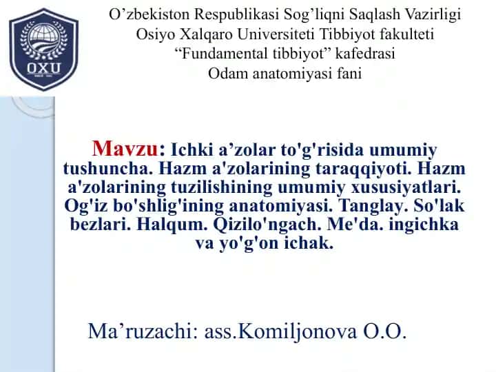 Odam anatomiyasi fanidan ma'ruzalar