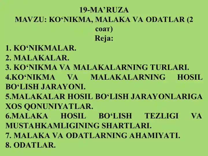 Ko‘nikma, malaka va odatlar